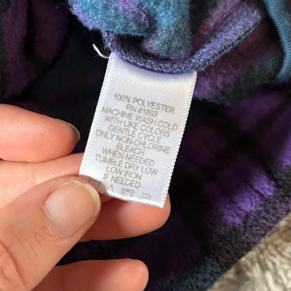 Isaac Mizrahi Live Purple Teal Plaid Fleece Jacket Shacket Button Up Large